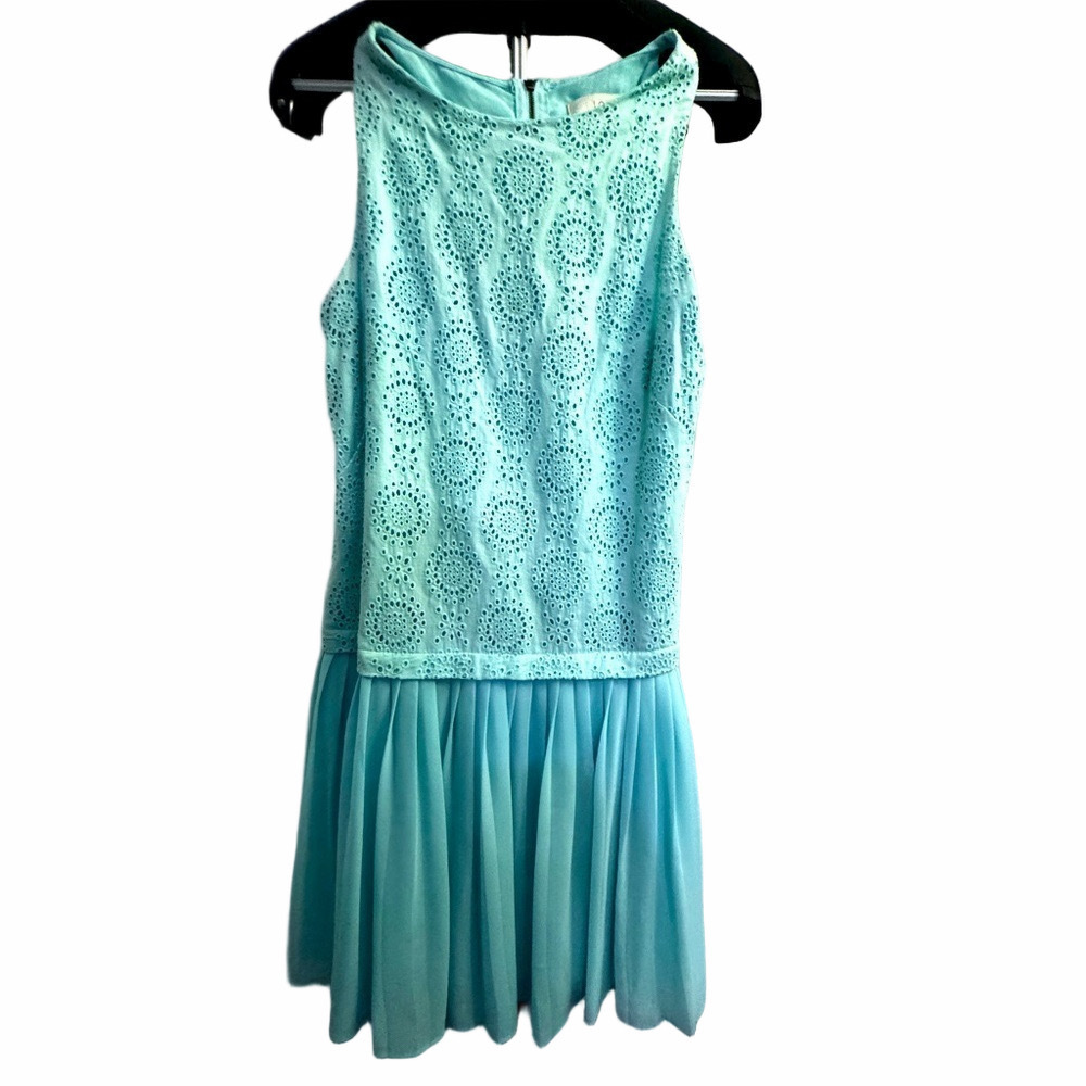 Anne Taylor Loft Mint Green Dress, Size 6, Eyelette & Pleated